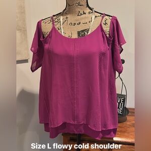 Flowy Cold Shoulder Top - Purple